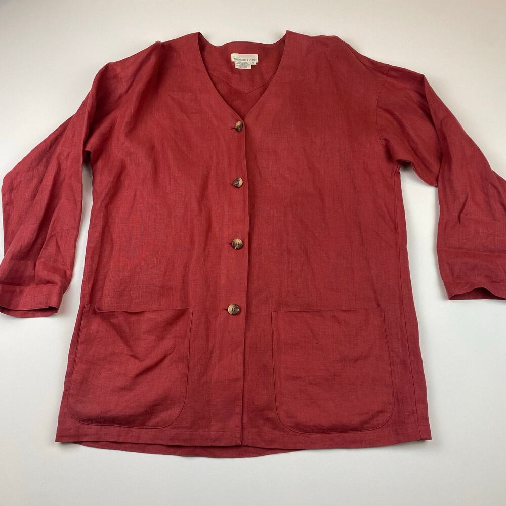 Spencer Tyler 100% Linen Red Jacket Cardigan Over Sized Comfy Women’s Small